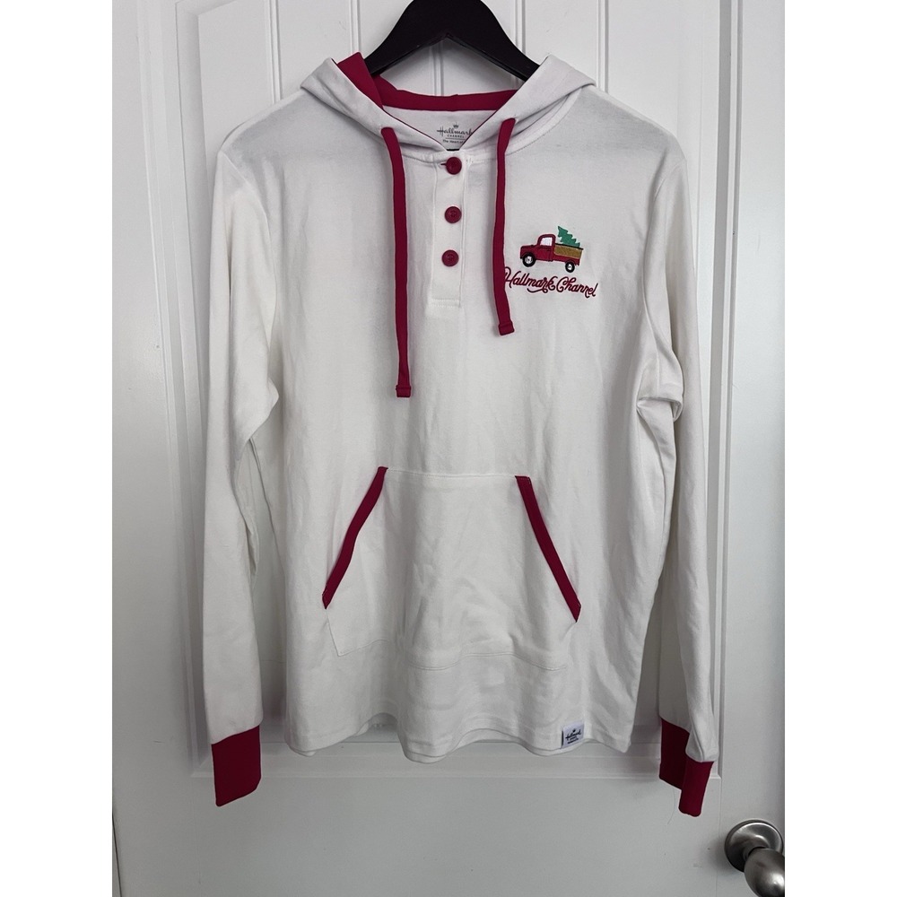 Hallmark‎ Channel Movie Watching Shirt Tee Button-Up Hooded Sweatshirt Large 442